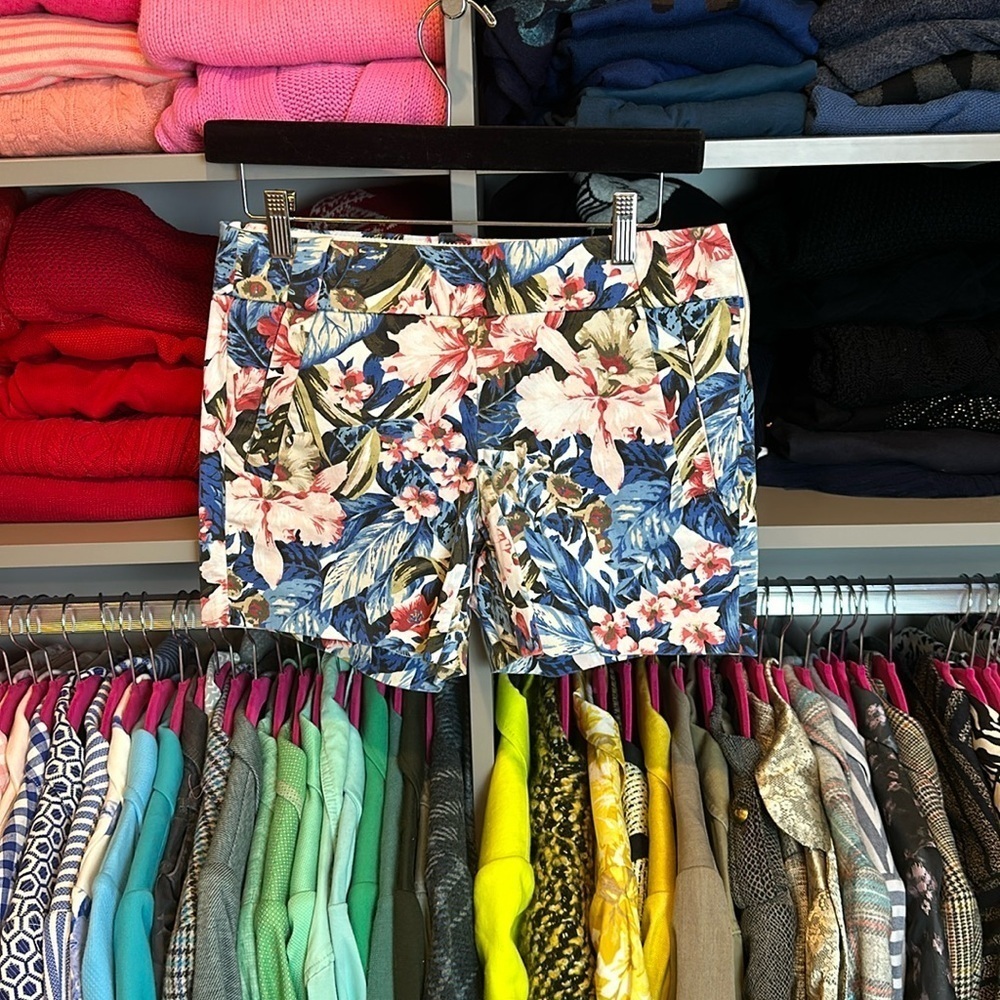 J Crew blue/pink/olive flower print 5” shorts